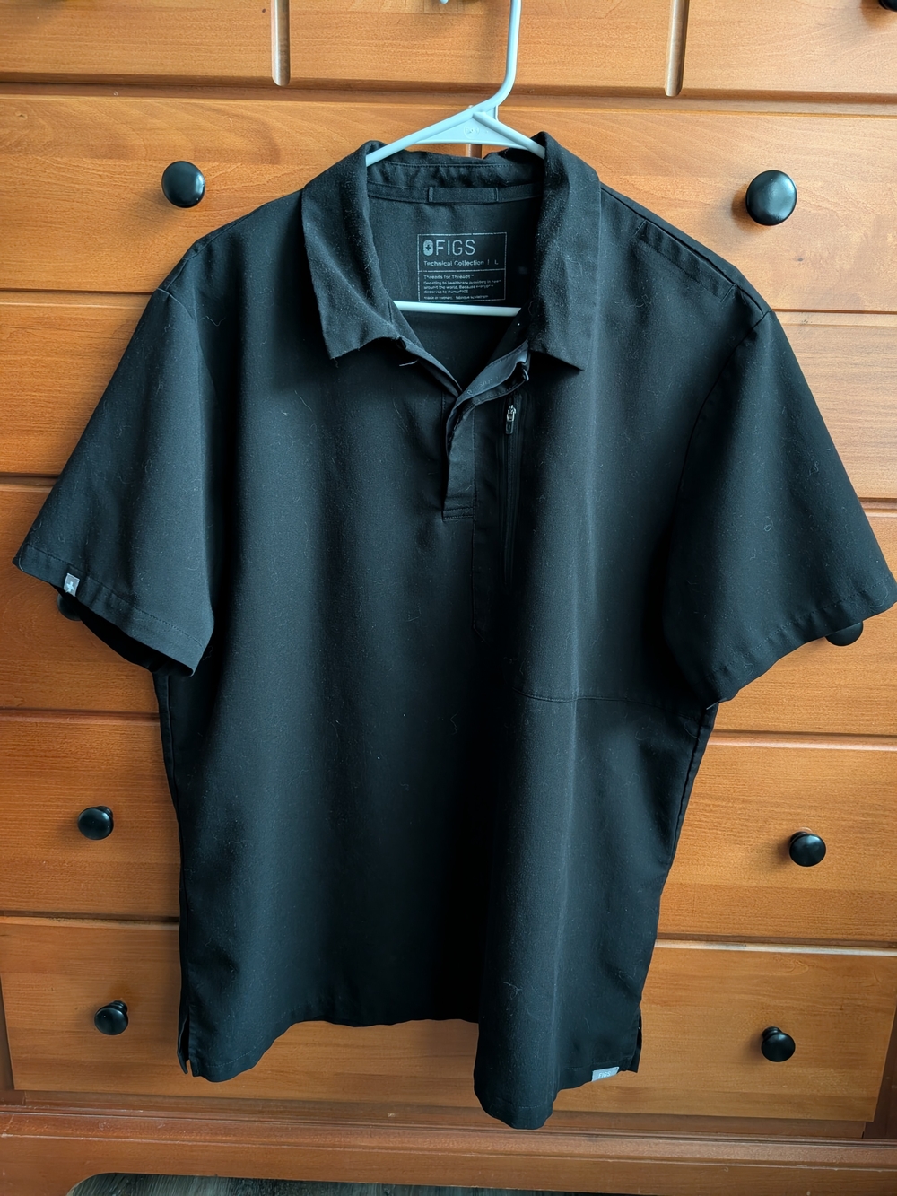 FIGS Men's Black Polo Scrub Top